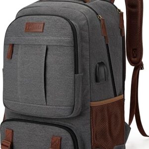 Tzowla Canvas Laptop Backpack,Bag for Men Women,Travel Work Rucksack Fits 15.6 Inch Laptop, Bookbag with USB Charging Port-Dark Grey