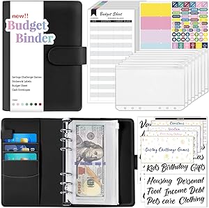 Sooez Budget Binder with Money Saving Challenge, Money Saving Binder with Cash Envelopes, Expense Sheets, Challenge Tracker & Category Labels, Envelope Savings Challenges Book for Home Office School