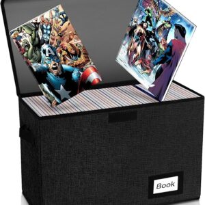 Comic Book Storage Box 15.8" X 7.8" X 11.8", Collapsible Holds 160-180 Comic Book Organizer Heavy Duty Bin Container Holder Shelf (Black)