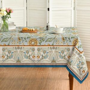 Horaldaily Rustic Rectangular Tablecloth 60x84 Inch, Bird Floral Vintage Washable Seasonal Table Cover for Party Picnic Dinner Decor