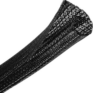 CrocSee 25ft - 1/2 inch Braided Cable Management Sleeve Cord Protector - Self-Wrapping Split Wire Loom for TV/Computer/Home Theater/Engine Bay - Black