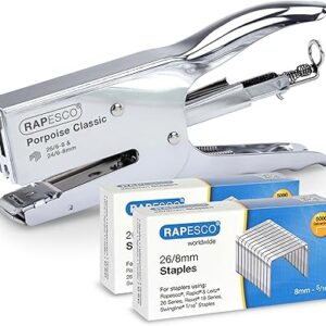 Rapesco 1298A Porpoise Classic Stapling Plier with 10.000 Staples, Type 26 Standard 5/16", 45 Sheet Capacity, Uses Type 26 Standard and Type 24 High-Capacity Staples, All Metal, Chrome