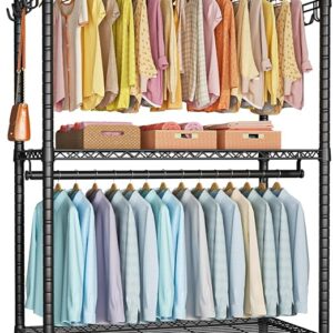 P1 Plus Rolling Clothes Rack, 22mm Diameter Heavy Duty Garment Rack with Wheels, Portable Closet Wardrobe with Double Rods, 45" W x 17.7" D x 80.5" H, Max Load 524 LBS, Black