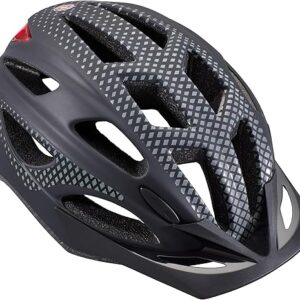 Schwinn Beam Lighted Helmet for Adults, Size 58 - 62 cm for Riders Ages 14+, Rear LED Light, Reflective Strips, Adjustable Dial and Straps, 17 Air Vents, Removable Visor, Adult Bike Helmet