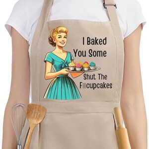 Miracu Funny Cooking Baking Aprons for Women w/Pockets, Ruffle - Cute Sarcastic Womens Kitchen Apron, Hilarious Retro Baker Gifts for Housewife Mom Chef Friend Her, Christmas Baking Gifts for Women