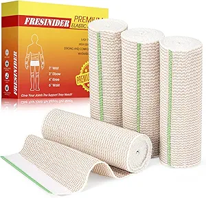 Premium Elastic Bandage Wrap, 4 Pack 6" Cotton Latex Free Compression Bandage Wrap with Touch Closure at Both Ends, Support & First Aid for Sports, Medical, and Injury Recovery