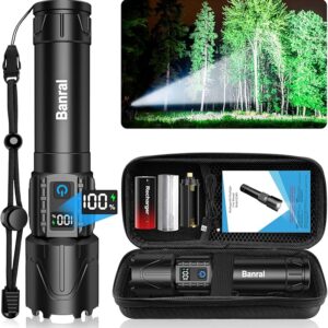 Rechargeable Tactical Flashlights High Lumens - Super Bright LED Powerful Flash Light, Waterproof Handheld USB C Flashlight for Camping,Emergencies,Home,5 Modes,Zoomable (1, Black)