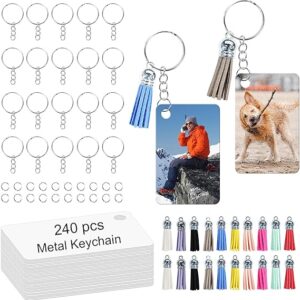240 Pcs Metal Sublimation Keychain Blanks, Rectangle Double-Sided Sublimation Blanks Keychain with Tassels
