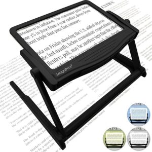 MAGNIPROS Patented 5X Large LED Page Magnifier with Detachable Stand | Eye Caring 3 Color Light Modes & Anti-Glare Lens to Reduce Eye Strain-Ideal for Reading Fine Print, Crafting, Low Vision Seniors