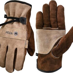 Leather Work Gloves for Men or Women. Large Glove for Gardening, Tig/Mig Welding, Construction, Chainsaw, Farm, Ranch, etc. Cowhide, Cotton Lined, Utility, Firm Grip, Durable. Coffee-grey L
