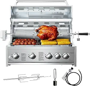 BODEGA 30 Inch Stainless Steel Propane Gas Grill, 5-Burner Outdoor Gas Grill, LPG/NG Convertible, 58000-BTU Backyard BBQ Grill for Kitchen, Built-in Thermometer & BBQ Fork Kit,Camping,Outdoor Cooking.