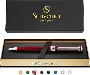 Scriveiner Deep Crimson Ballpoint Pen - Stunning Red Lacquer Luxury Pen, Chrome Finish, Schmidt Black Refill, Best Ball Pen Gift Set for Men & Women, Professional Executive Office, Nice Designer Pen