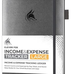 Clever Fox Income & Expense Tracker Large – Accounting & Bookkeeping Ledger Book for Small Business – 2-Year Record Notebook, A4 (Silver Black)