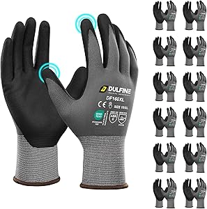 DULFINE Safety Work Gloves MicroFoam Nitrile Coated-12 Pairs Pack,Seamless Knit Nylon Glove with Black Micro-Foam Nitrile Grip,Ideal for General Purpose,Automotive,Home Improvement,Painting(Large)