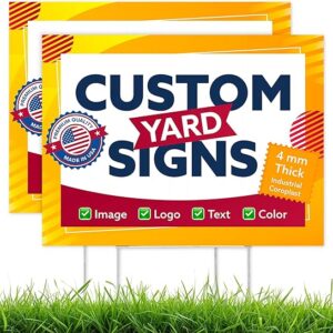 Custom Yard Sign, Personalized Text, Logo and Artwork For Outdoor, Double Sided Sign, (2 Pack) 18x24 Inches Corrugated Plastic with Metal H Stake, Made in USA by My Sign Center