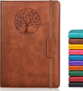 Lined Journal Notebook for Women Men,256 Pages A5 Hardcover Leather Journals for Writing,Travel,Business,Work & School,College Ruled Notebooks for Note Taking,Diary Notepad 5.7"×8.3"(Brown)