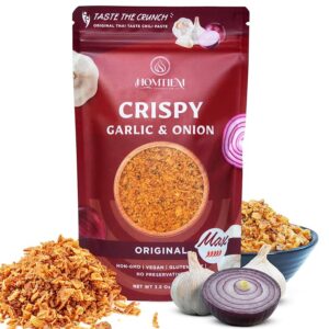 Homtiem Crispy Garlic & Onion : Original Max 3.5 Oz, Max Spice, Versatile Seasoning, All-Natural, Non-GMO, Vegan & Gluten-Free, Ready-to-Use, Keto-Friendly, Low-Carb