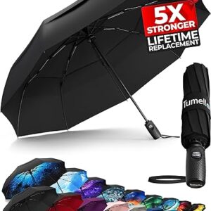 TUMELLA Strongest Windproof Travel Umbrella (Compact, Superior & Beautiful), Small Strong but Light Portable and Automatic Folding Rain Umbrella, Durable Premium Grip, Fits Car & Backpack