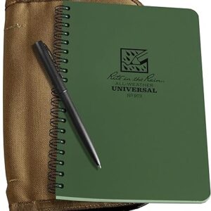 Rite in the Rain Weatherproof Side Spiral Kit: Tan CORDURA® Fabric Cover, 4.625" x 7" Green Notebook, and Weatherproof Pen (No. 973-KIT)