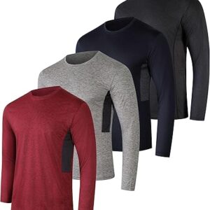 Real Essentials 4 Pack: Men's Dry-Fit UV Moisture Wicking UPF 50+ SPF Sun Protective Fishing Hiking Active Long Sleeve Shirt