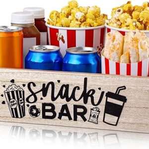 Movie Night Supplies Snack Trays with Handles Reusable Wooden Movie Gift Basket for Theater Popcorn Bucket Bowl Box Container Family Room Decor(Snack Bar)