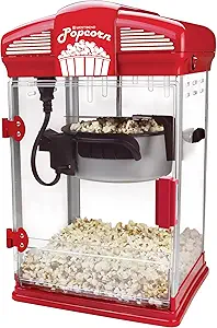 West Bend Stir Crazy Movie Theater Popcorn Popper, Gourmet Popcorn Maker Machine with Nonstick Popcorn Kettle, Measuring Tool and Popcorn Scoop for Popcorn Machine, 4-Qt., Red
