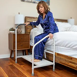 Step2Bed Bed Rails For Elderly with Adjustable Height Bed Step Stool & LED Light for Fall Prevention - Portable Medical Step Stool comes with Handicap Grab Bars making it easy to get in and out of bed