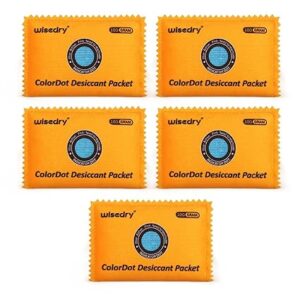 wisedry 100g [5 Packs] Reusable Desiccant Packs for Storage, Rechargeable Color Indicating Silica Gel Desiccant Packets, Moisture Absorbers for Storage Bins, Suitcase, Safe, 3D Filaments, Electronics