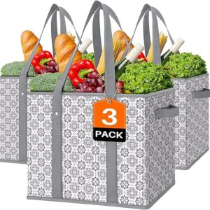 WISELIFE Reusable Grocery Bags [3 Pack],Large Grocery Tote Bag Water Resistant Shopping Bags Foldable Grocery Bag for Clothes,Shoes and Picnic