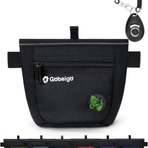 Gobeigo Dog Treat Pouch and Training Clicker, Upgrade Two Magnetic Closure to Prevent Spills, 2 Cup Treat Bag with Poop Bag Dispenser, Metal Clip Waist Belt Fanny Pack for Pet Walk (Black)