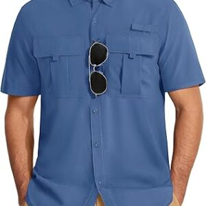 MAGCOMSEN Men's UPF 50+ Fishing Shirts UV Sun Protection Cooling Quick Dry Short Sleeve Shirts for Hiking Safari Camping