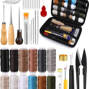 BAGERLA Heavy Duty Sewing Kit, 48pcs Needle and Thread Kit with Upholstery Thread Needles Sewing Awl Seam Ripper, Upholstery Repair Sewing Kit for Car Seats Carpets Shoes Backpacks DIY Crafting