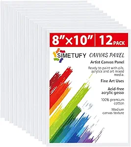Simetufy 12 Pack 8x10 Canvas Boards for Painting, Blank Flat Canvas Panels Art Painting Supplies - Gesso Primed 100% Cotton for Acrylic Oil Watercolor Tempera Paint