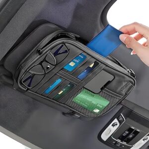 Upgrade Car Visor Organizer,Multipurpose Car Sun Visor Organizer with Sunglasses Holder for Storage Bank Cards,Driver's License,PU Leather Truck Visor Organizer for Most Vehicles (Black)