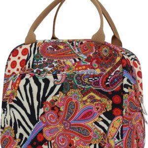 EurCross Aesthetic Lunch Box Bag for Women Daily Use,Boho Stylish Elegant Canvas Insulated Adult Lunch Bento Box Tote Bag