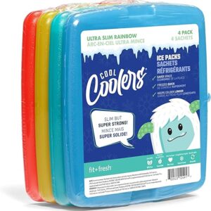 Cool Coolers by Fit & Fresh Slim Ice Packs, Quick Freeze, Space-Saving, Reusable Ice Packs for Lunch Boxes & Coolers