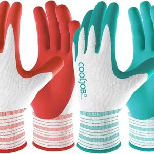 COOLJOB 6 Pairs Gardening Gloves for Women Ladies, Breathable Rubber Coated for Yard Garden, Outdoor Indoor Protective Work with Grip, Medium Size, Red & Green