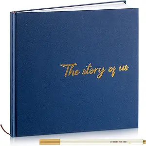 Colarr Hardcover Couples Scrapbook 144 Pages 8.7 x 8.7" Couples Photo Album Scrapbook Relationship Journal for Memory Book Gift for Wedding with 2 Markers(Navy Blue,the Story of Us)