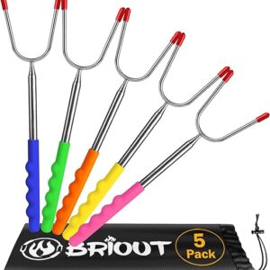 Briout Extendable Marshmallow Roasting Sticks- Extra Long 45'' Stainless Steel Smores Sticks for Fire Pit, Smore Skewers Hot Dog Fork Campfire Accessories, Camping Essentials for S'mores- 5 Pack