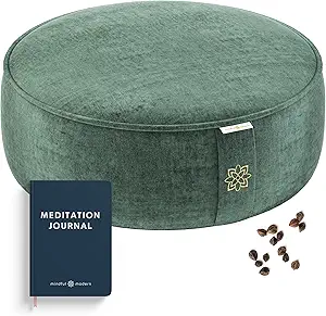 Mindful and Modern Velvet Meditation Cushion - Luxury Zafu Floor Pillow for Yoga - Large Buckwheat Meditation Pillow with Luxe Removable Cover in Six Colors