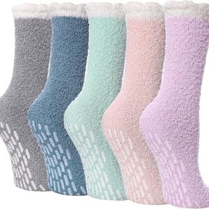 LINEMIN Non-Slip Fuzzy Socks for Women - Cozy Hospital Soft Fluffy Socks With Grips - Winter Warm Slipper