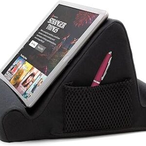 Brookstone - Memory Foam Lap Desk Tablet Holder, Holds Phones, iPads, E-Book Readers, 2 Viewing Angles, 2 Side Pockets for Accessories, Book Holder Cushion, Perfect Home, Car Travel, Flights, Black