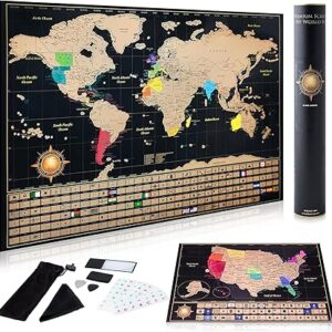 InnovativeMap Scratch Off World Map Poster and Detailed United States Map, Includes Complete Accessories Set and All Country Flags, World Maps for Wall, Fun Gifts for Travelers