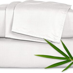King Sheets by Pure Bamboo, Genuine 100% Organic Viscose Derived from Bamboo Bed Sheet Set, Luxuriously Soft & Cooling, Double Stitching, Lifetime Quality Promise (King, White)