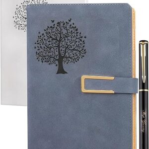 Fanery sue Tree of Life Refillable Writing Journal for Women&Men Faux Leather Hardcover Notebook A5 College Ruled 200 Lined Pages Lay-Flat Personal Diary with Pen&Magnetic Buckle (Tree of Life-Blue)