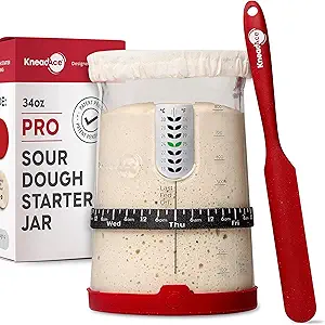 Pro Sourdough Starter Kit – 34oz Large Capacity Sourdough Starter Jar with Lid & Tracker, Fermenters Tool for Home Bakers, Bread Baking Supplies and Gifts for Bakers