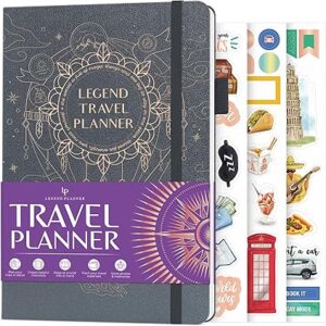 Legend Travel Planner – Vacation Itinerary Organizer for Solo Travel & Couples – Travelling Journal for Women & Men – Traveling Log with Expense Tracker & Packing List – Hardcover (Mystic Gray)