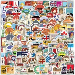 200Pcs World Travel Stickers Pack, Vacation Sticker Famous City Landmark Waterproof Vinyl Travel Luggage Stickers for Suitcases Water Bottle Laptop Car Bike Scrapbooking