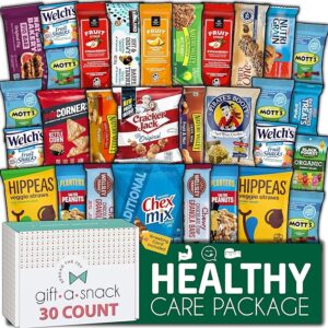 Gift A Snack - Healthy Snack Box Care Package + Greeting Card (30 Count) Birthday Treats Gift Basket, Nutritious Granola Breakfast Bars Food Assortments & Variety