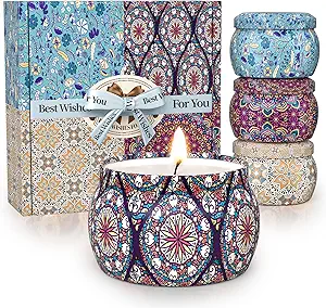 Scented Candle Set, 4 Pack Soy Wax Candles, 120H Burn Time, Ideal Gifts for Women, Birthday Presents
